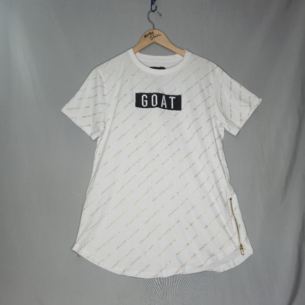 Urban Black Men's GOAT White And Gold Short Sleeve Tee Size M